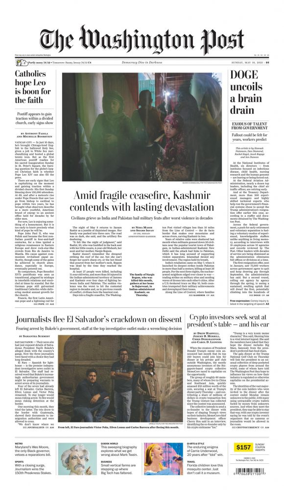 Portada Washington Post denunciando persecución periodistas El Faro